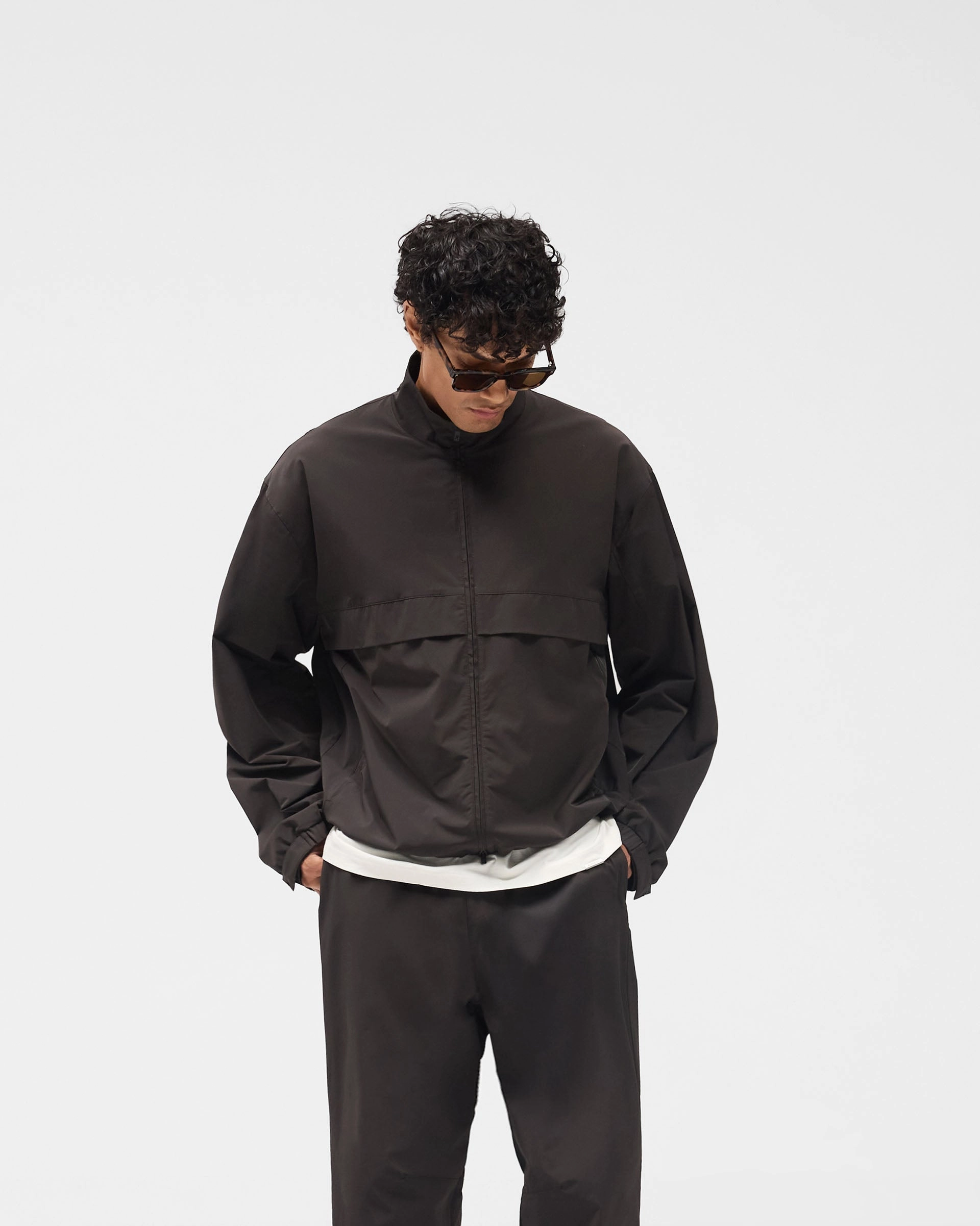 Initial Nylon Track Jacket - Coffee Slim Tailored ReinforcedEdging