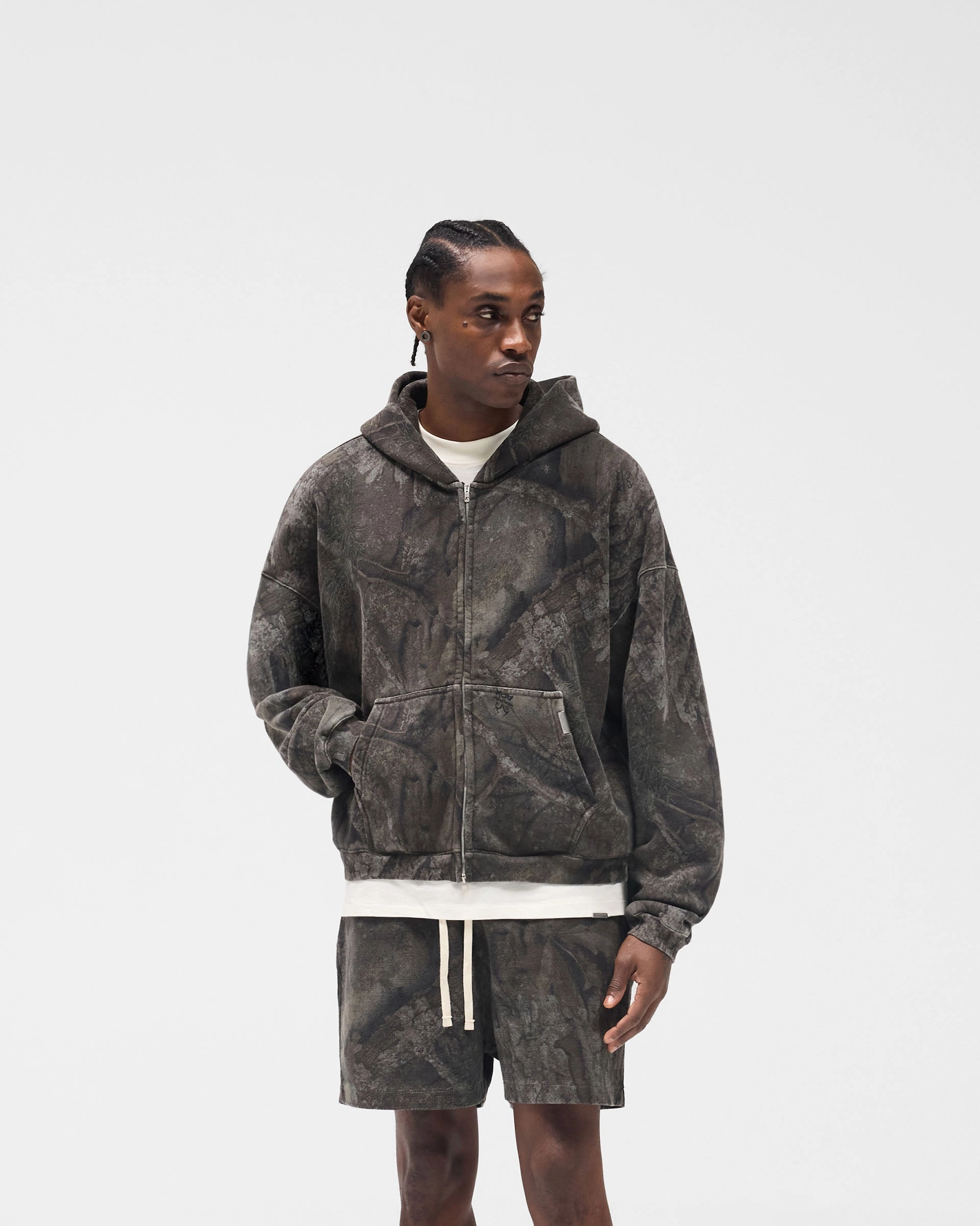 Rural style Initial Overdye Realtree? Boxy Zip Through Hoodie - Overdyed Black