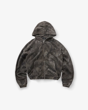 Movement Ready Initial Overdye Realtree? Boxy Zip Through Hoodie - Overdyed Black
