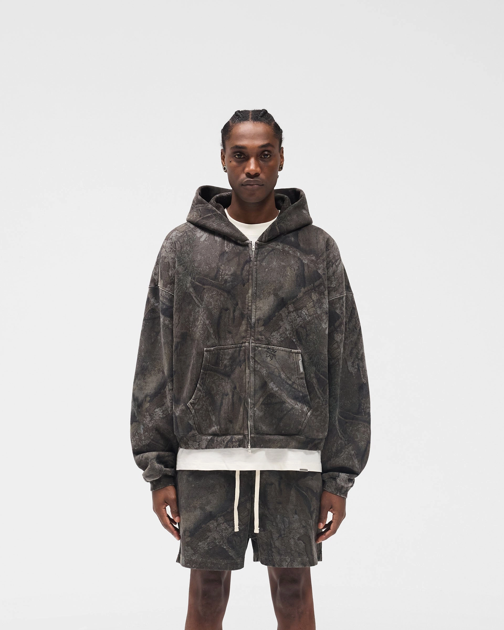 Initial Overdye Realtree? Boxy Zip Through Hoodie - Overdyed Black Performance Layers