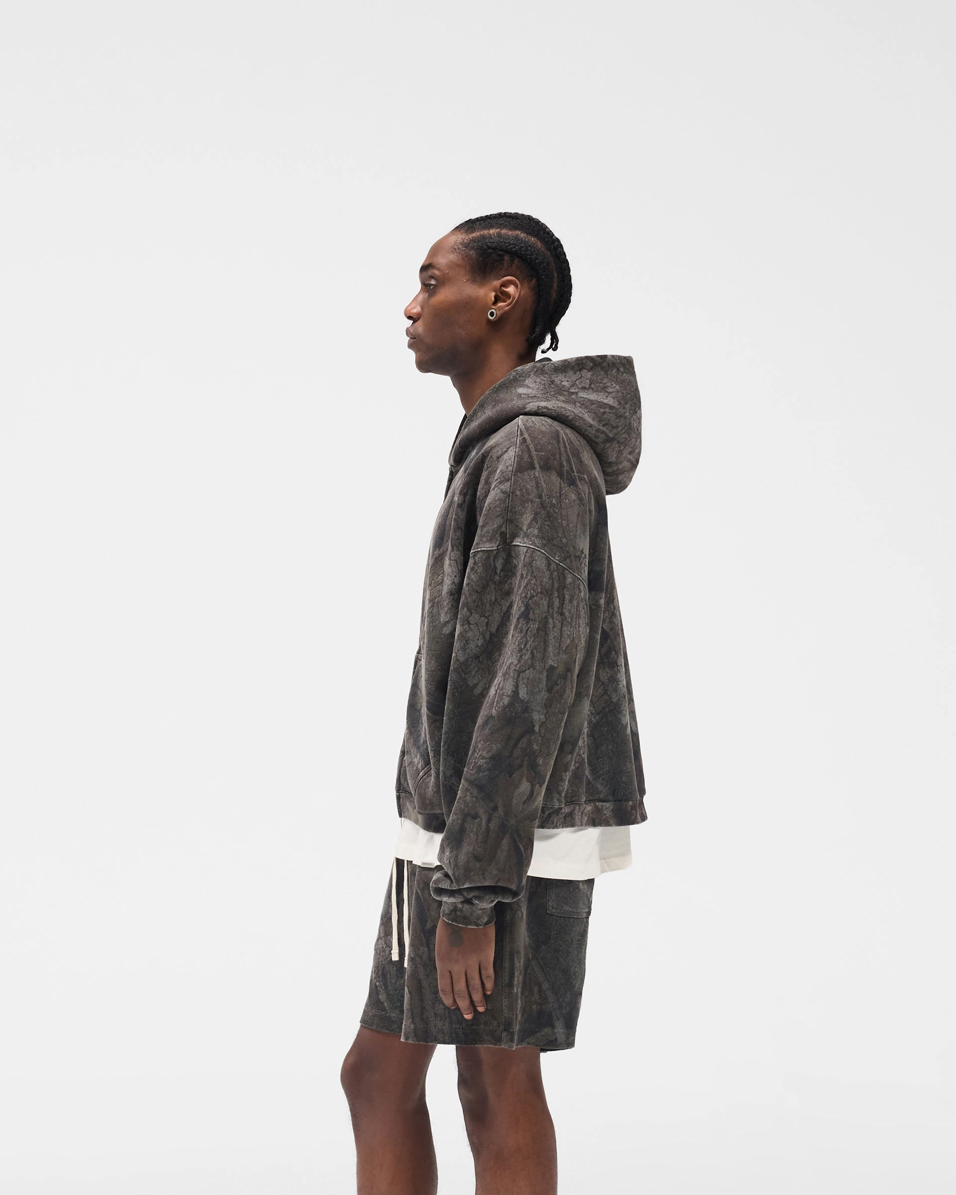 Initial Overdye Realtree? Boxy Zip Through Hoodie - Overdyed Black Organic Cotton Blend Bold Print