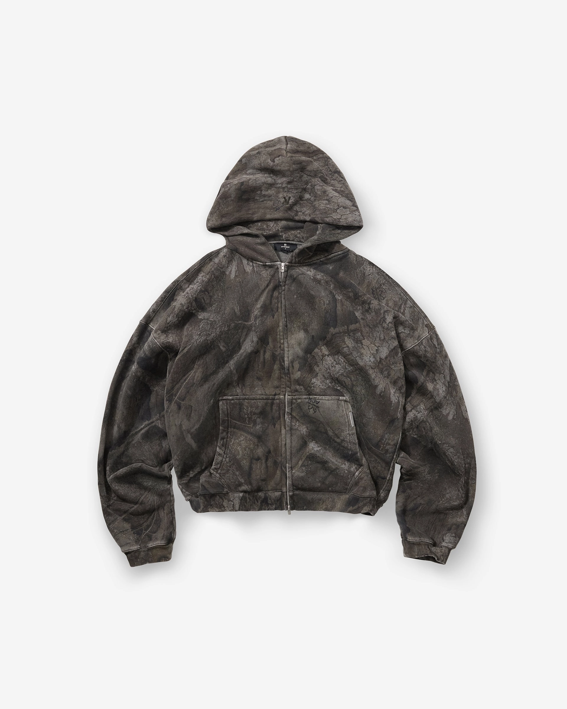 Movement Ready Initial Overdye Realtree? Boxy Zip Through Hoodie - Overdyed Black