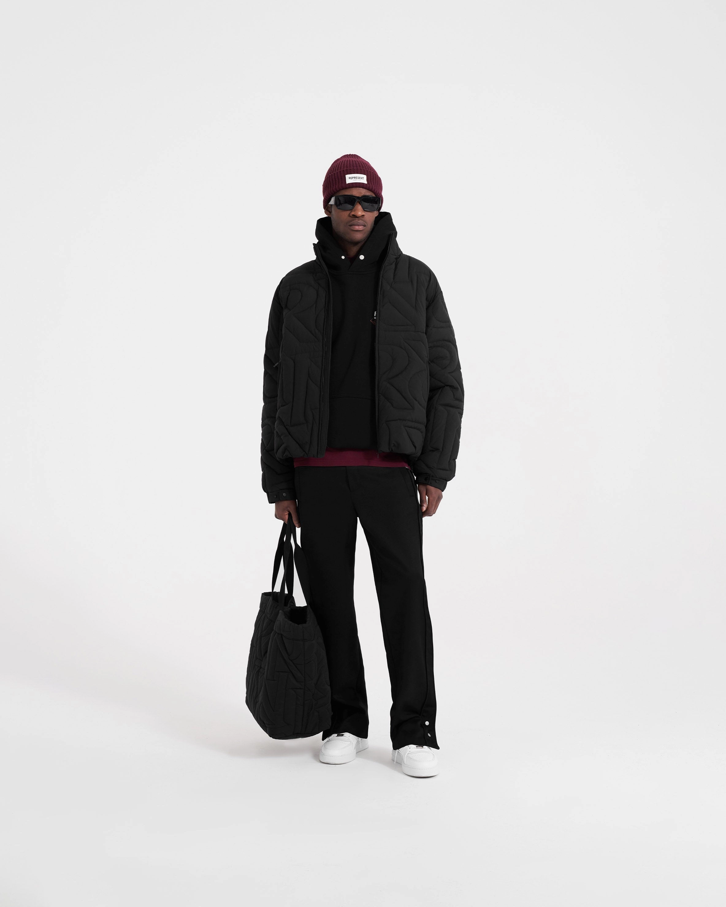 Initial Puffer Jacket - Black Hidden Storage Compartments Wrinkle Free Fabric