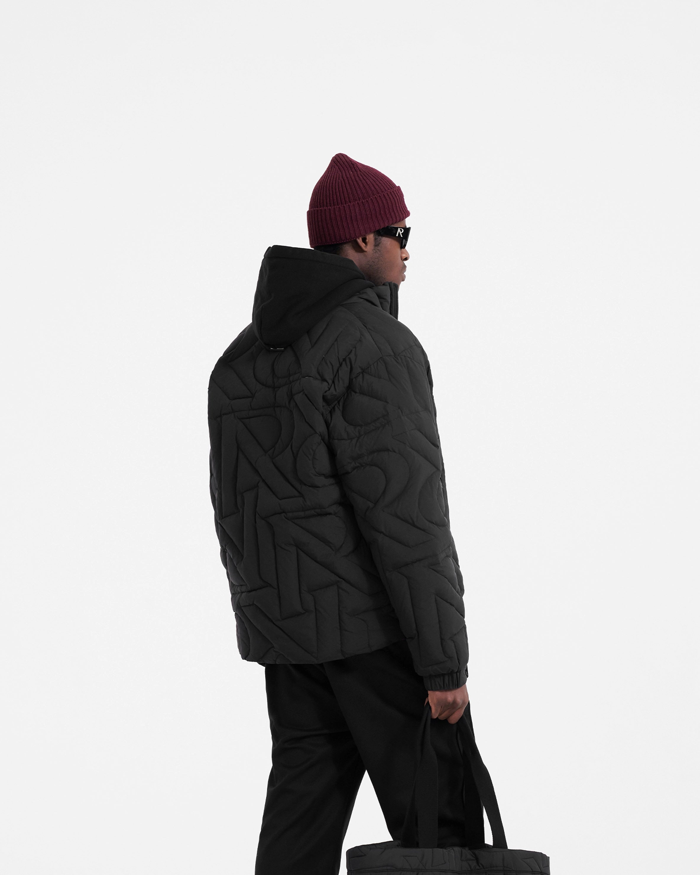 Initial Puffer Jacket - Black Hooded style