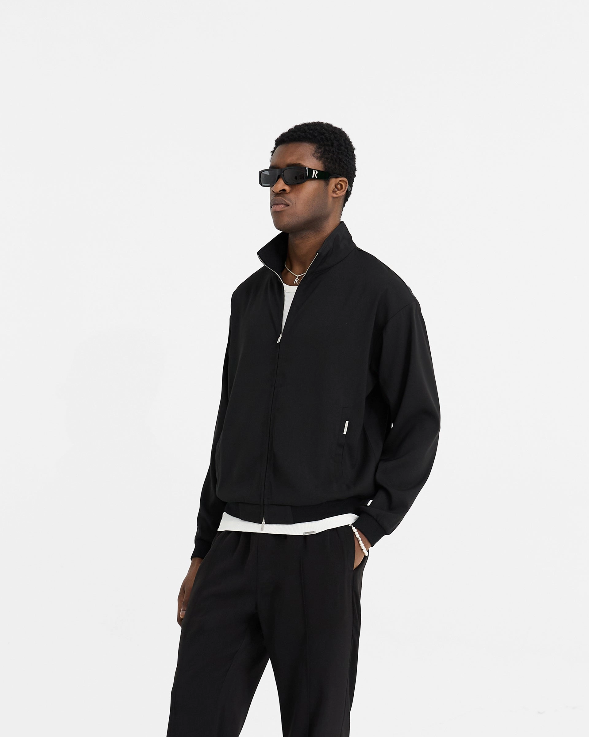 Drop Tail Hem Reinforced Shoulders Initial Track Jacket - Black