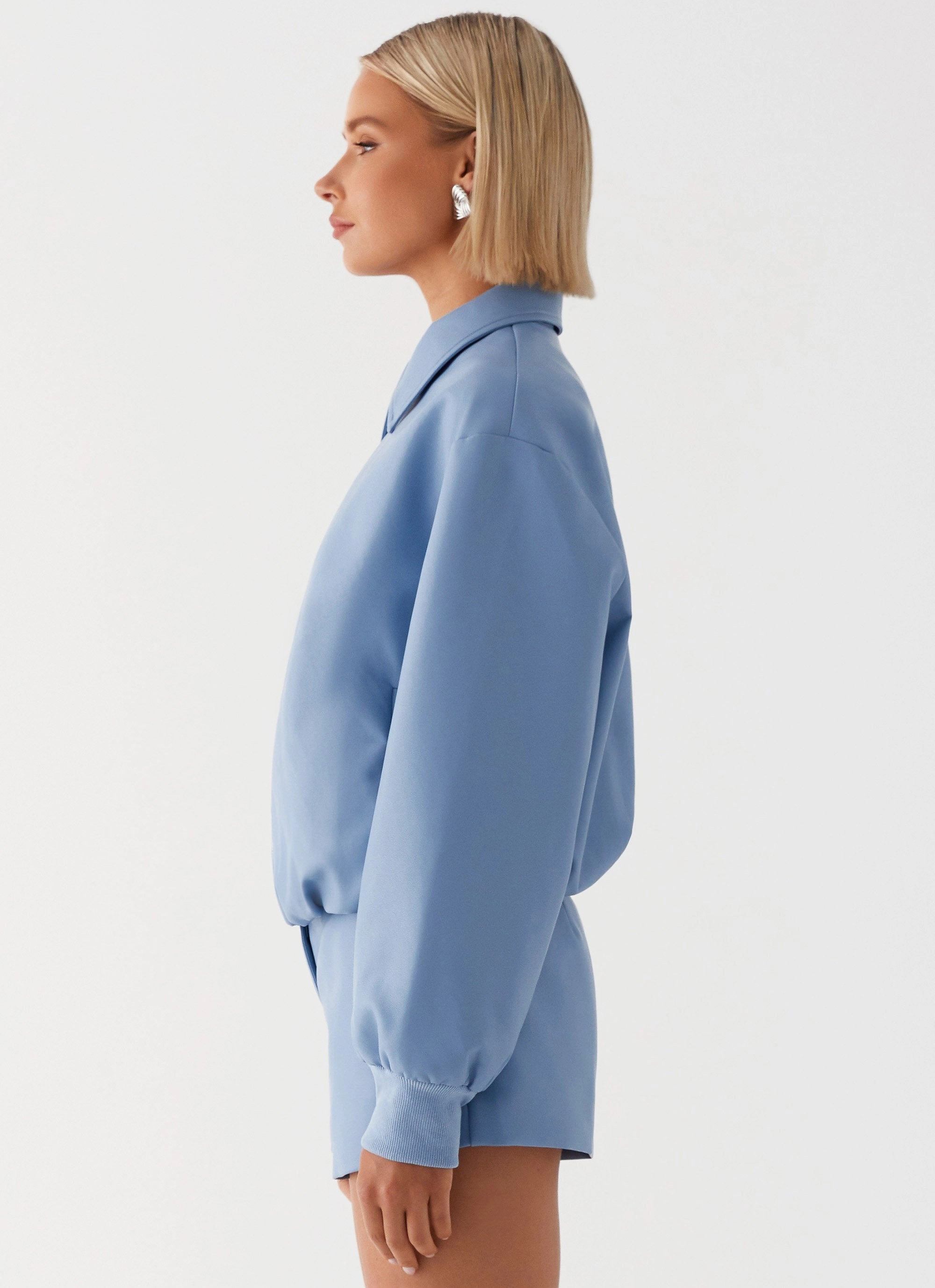 Aspen Oversized Bomber Jacket - Blue Fashion Forward Layer