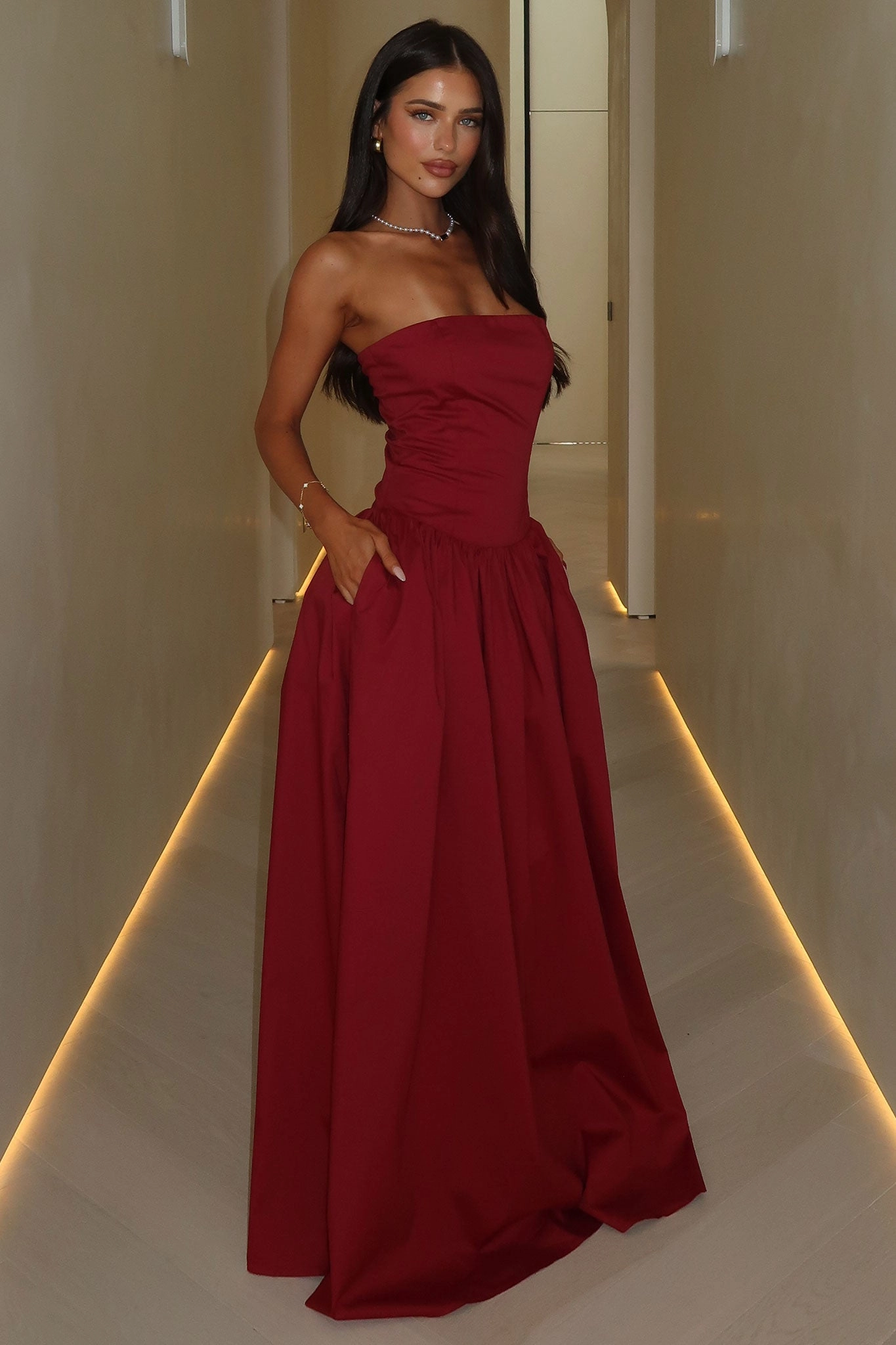 Iridessa Strapless Maxi Dress - Burgundy Lightweight Wear Grab Quick