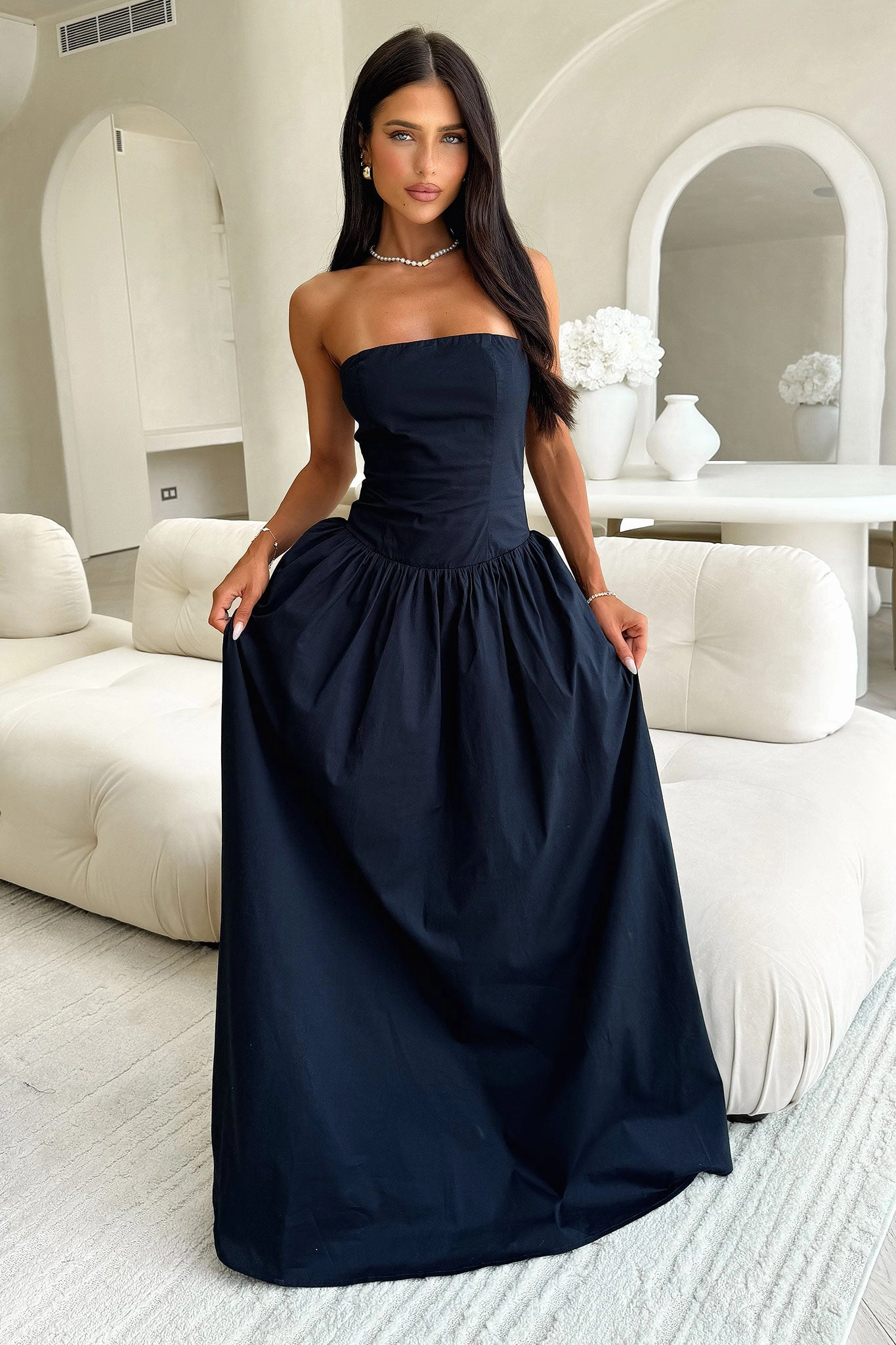 Iridessa Strapless Maxi Dress - Navy Neutral Feel Chilly Weather Comfort