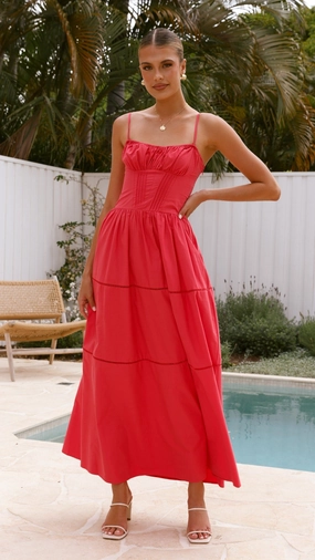 Draped Silhouette Bold Pattern Isabella Maxi Dress - Red
