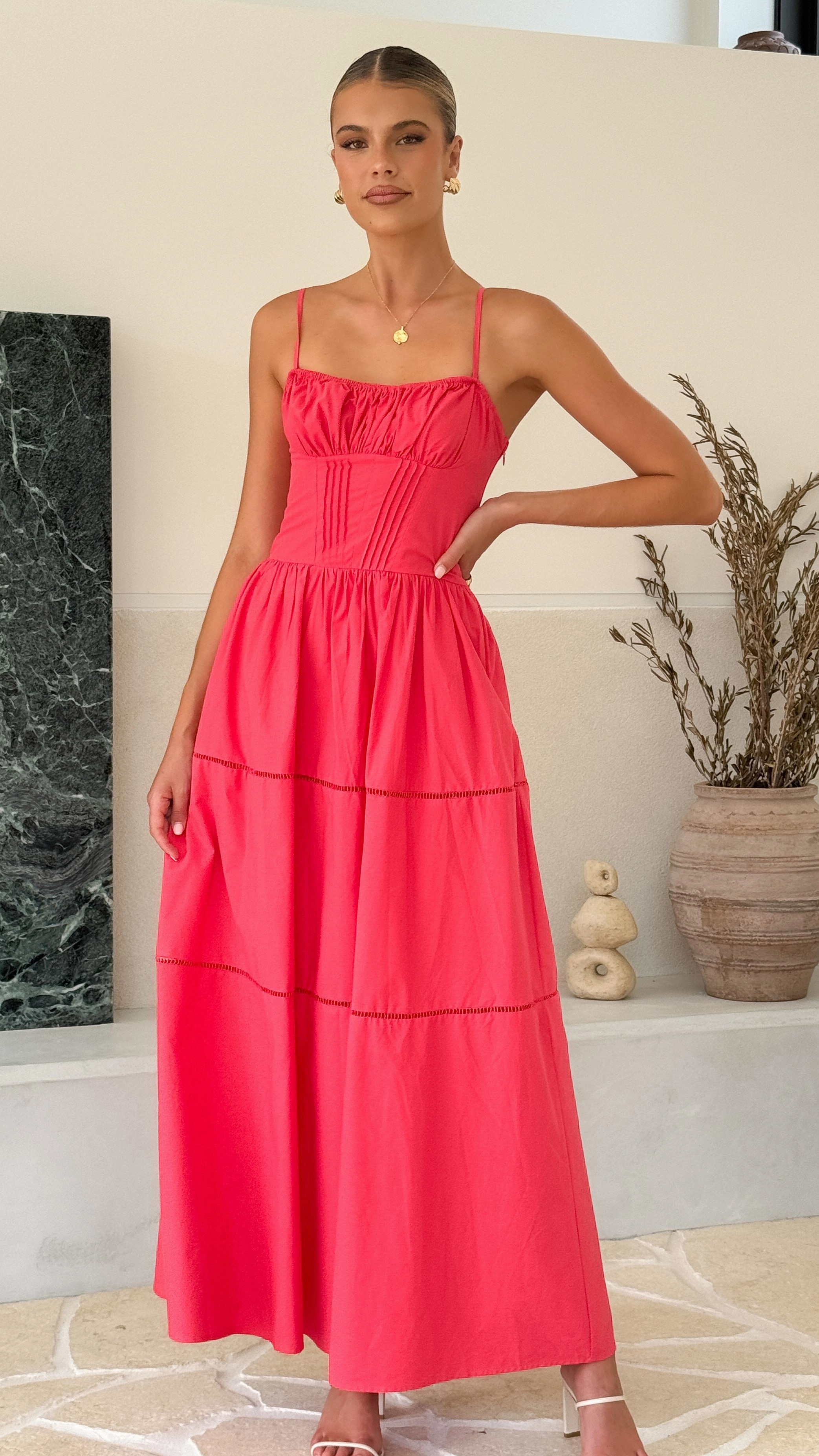 Isabella Maxi Dress - Red Flattering Design Skin Hug