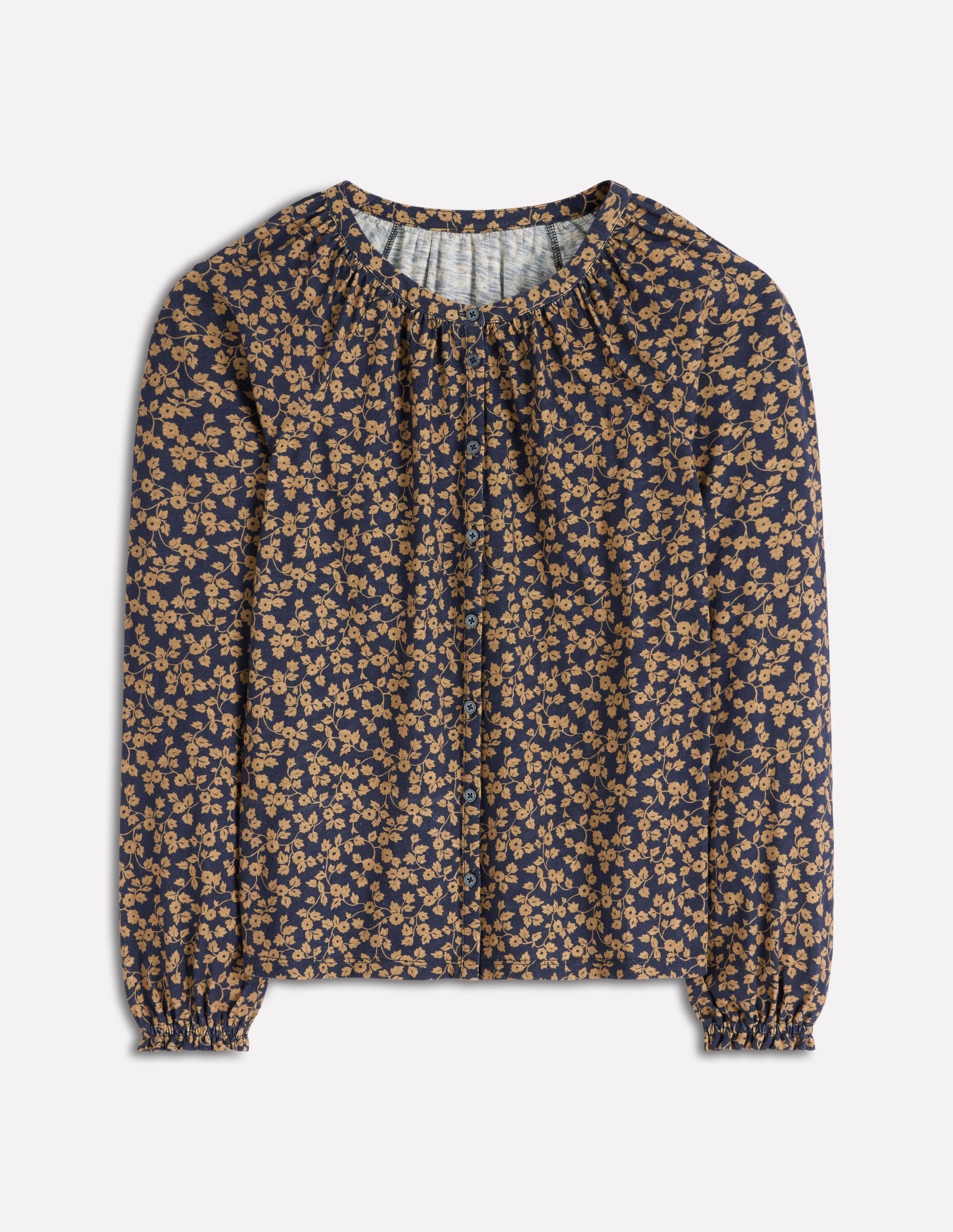 Hidden Pocket Isla Long Sleeve Jersey Shirt-Hazelnut Brown, Delicate Vine