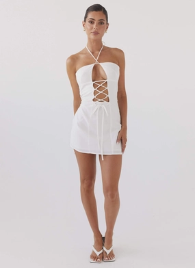 Versatile Style Island Echoes Linen Mini Dress - White