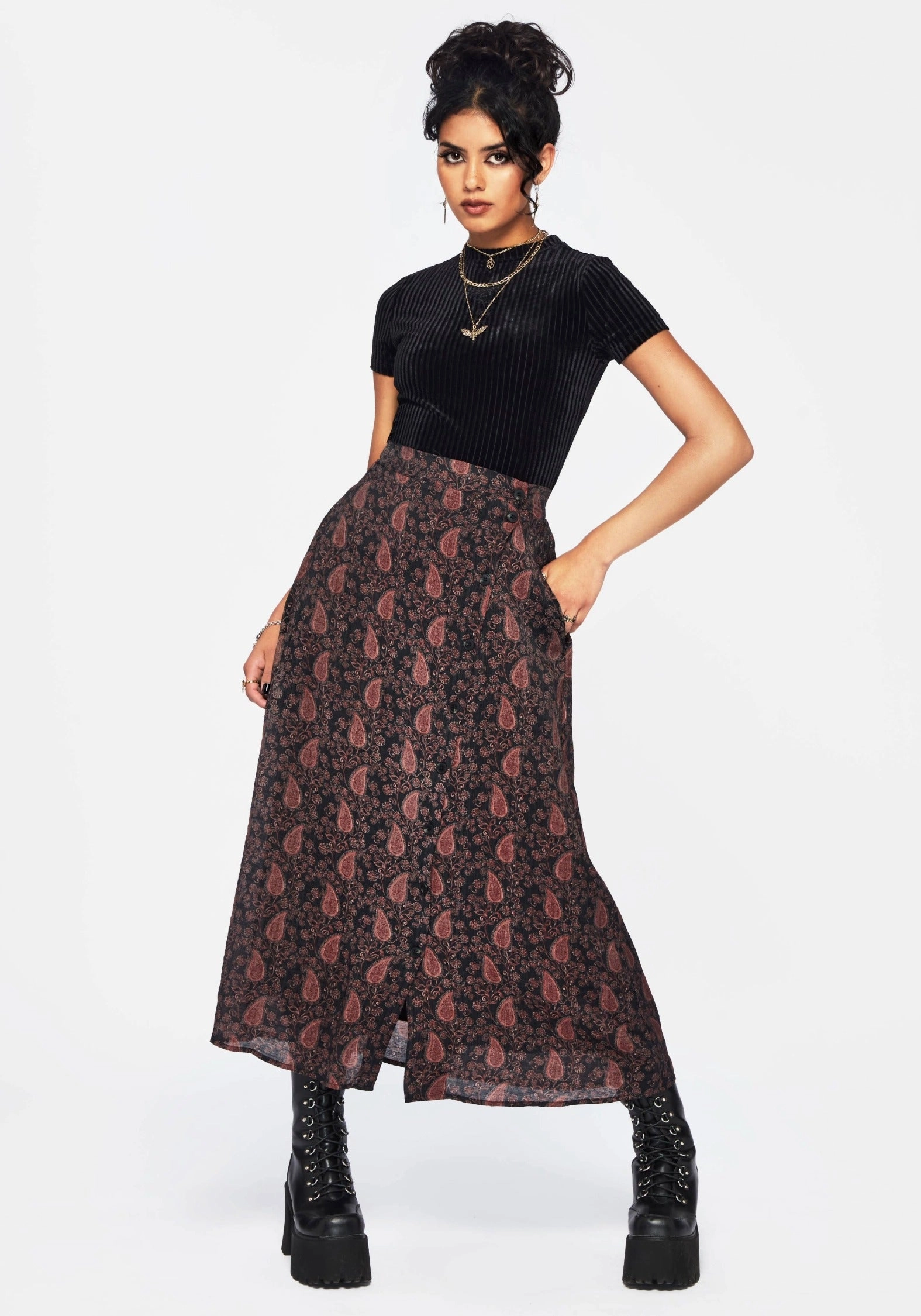 Isola Paisley Print Asymmetric Button Up Midaxi Skirt Fashion Mood investment piece