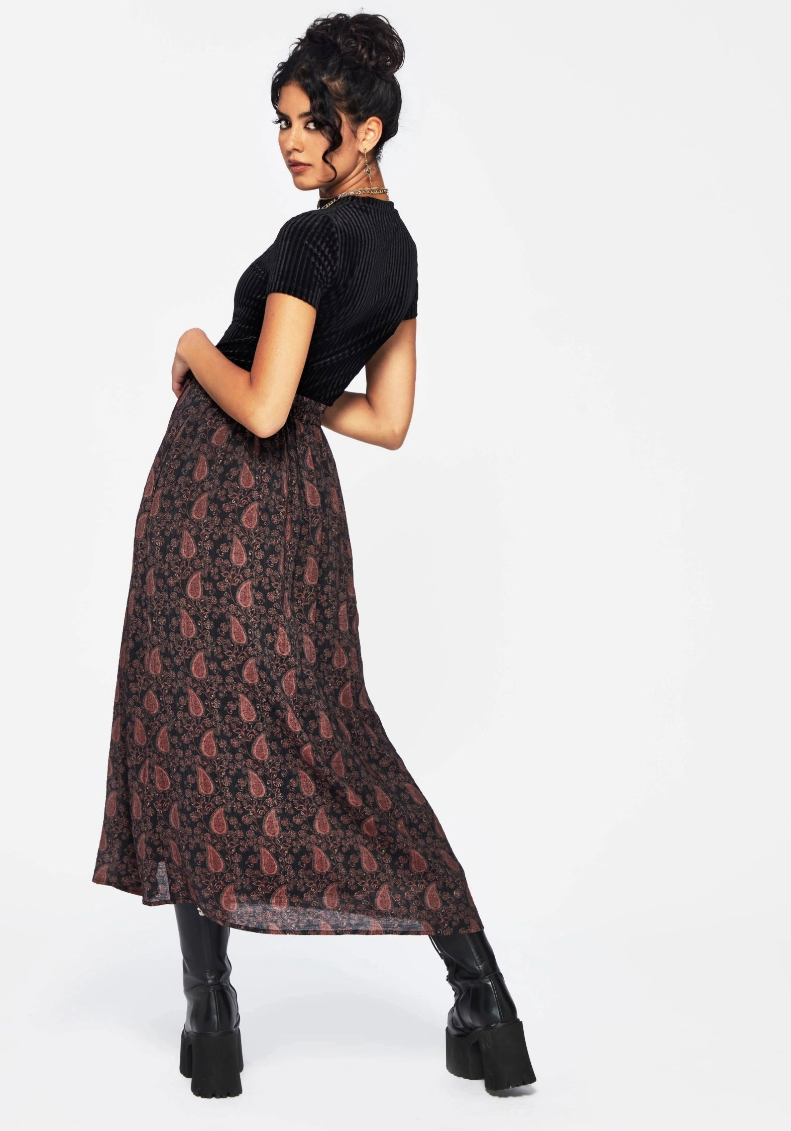 Smart Look Heritage Inspired Isola Paisley Print Asymmetric Button Up Midaxi Skirt