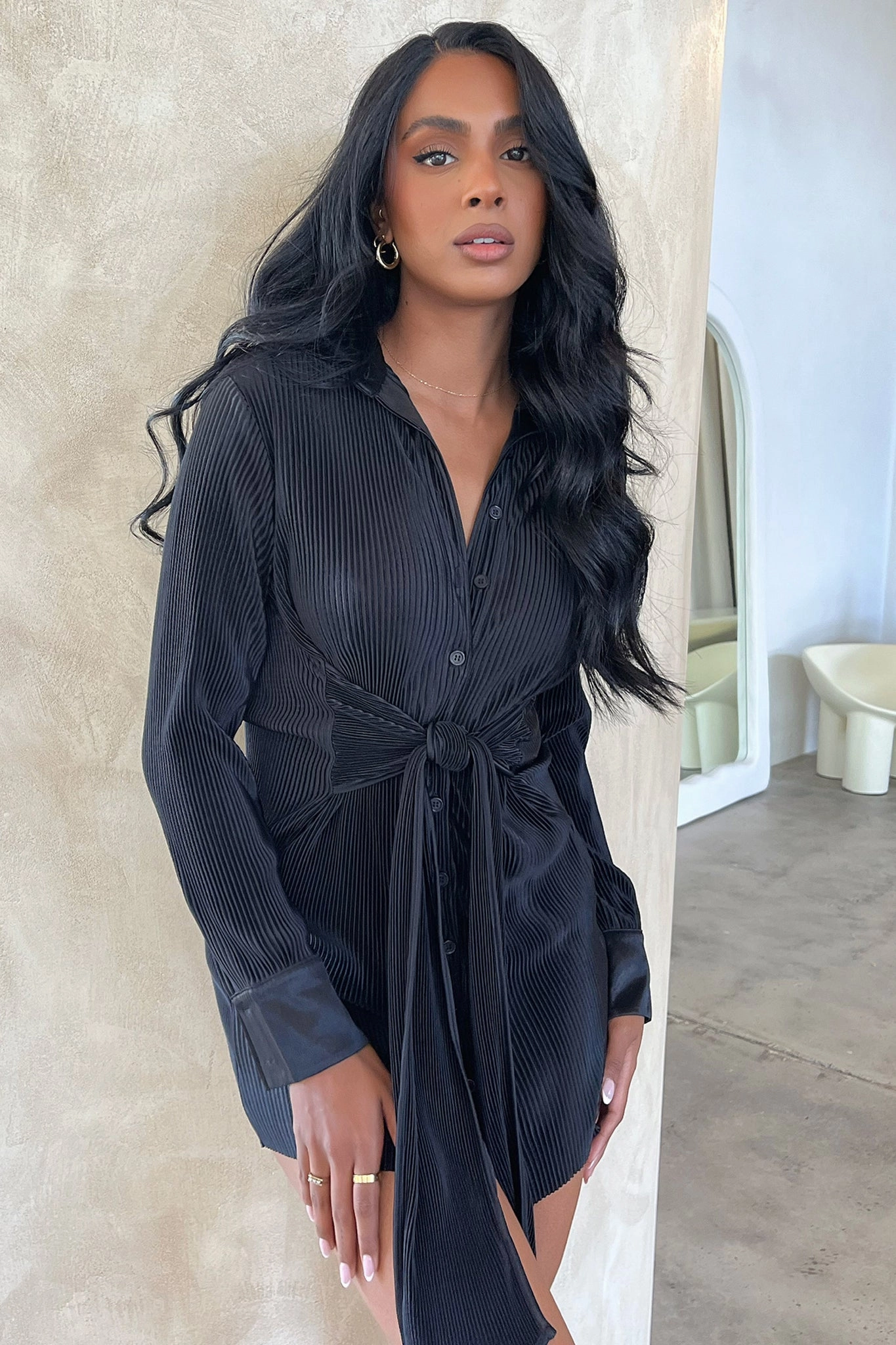 Subtle pattern Polished Cut Jicole Dress - Black