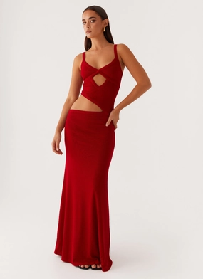 Jocelyn Maxi Dress - Red Sunset Glow Square-Neck