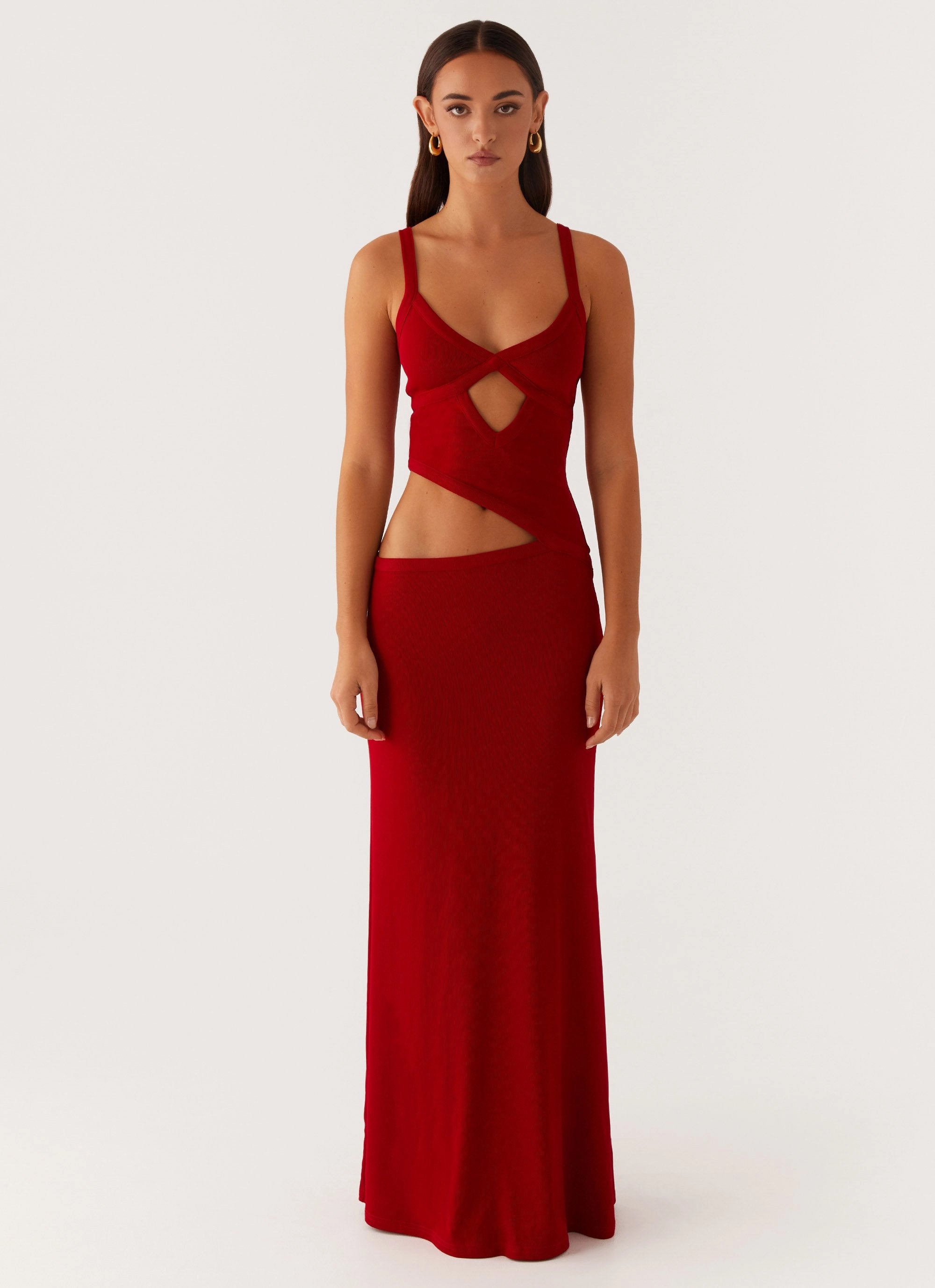 Jocelyn Maxi Dress - Red Statement-Buttons
