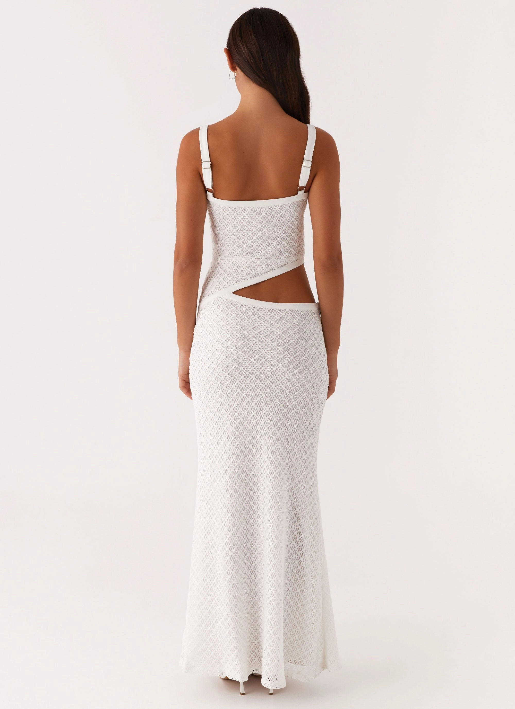 Jocelyn Maxi Dress - White Crochet Satin Finish