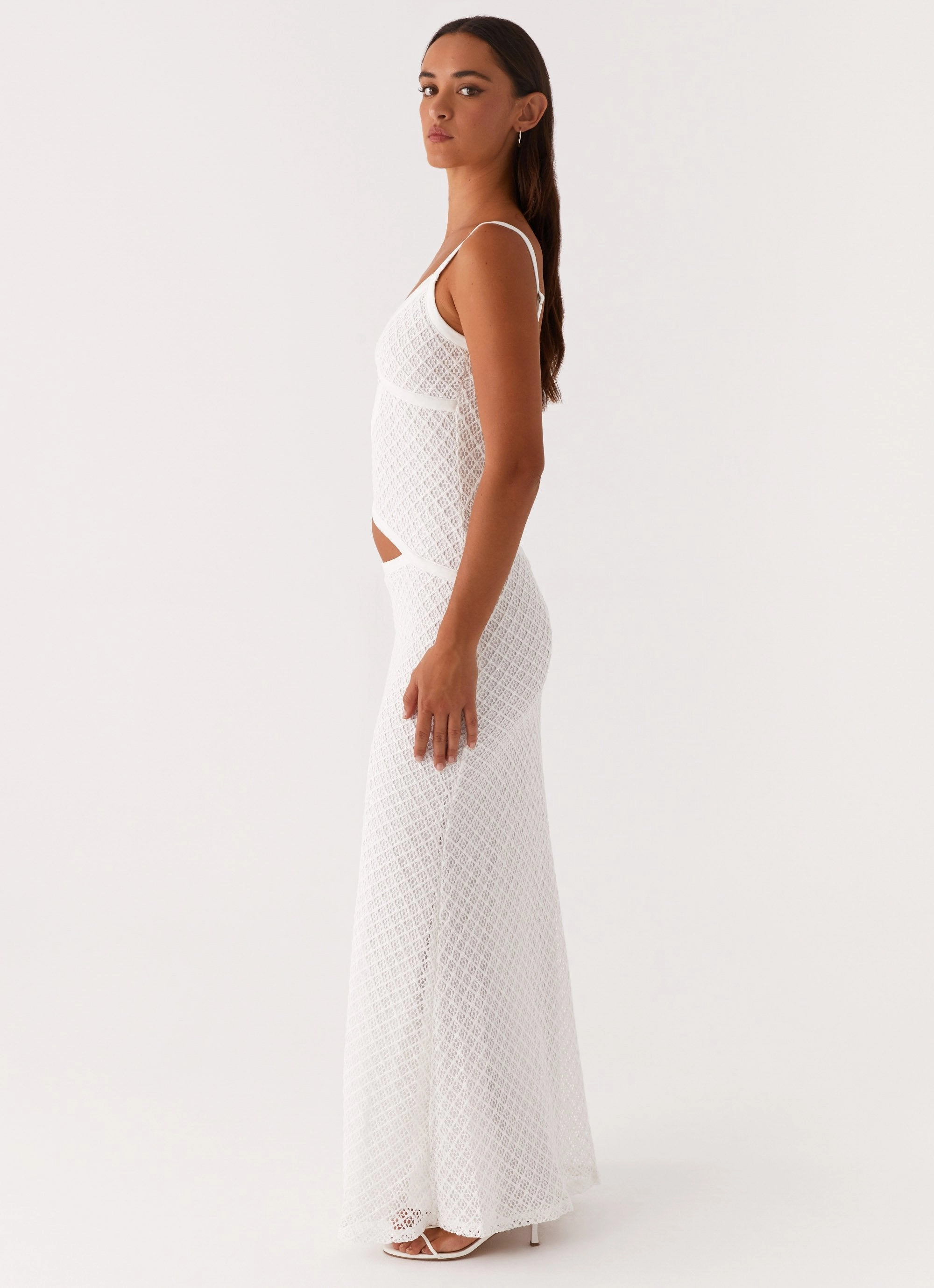 Jocelyn Maxi Dress - White Crochet Lounge Mode Chic Comfort Look