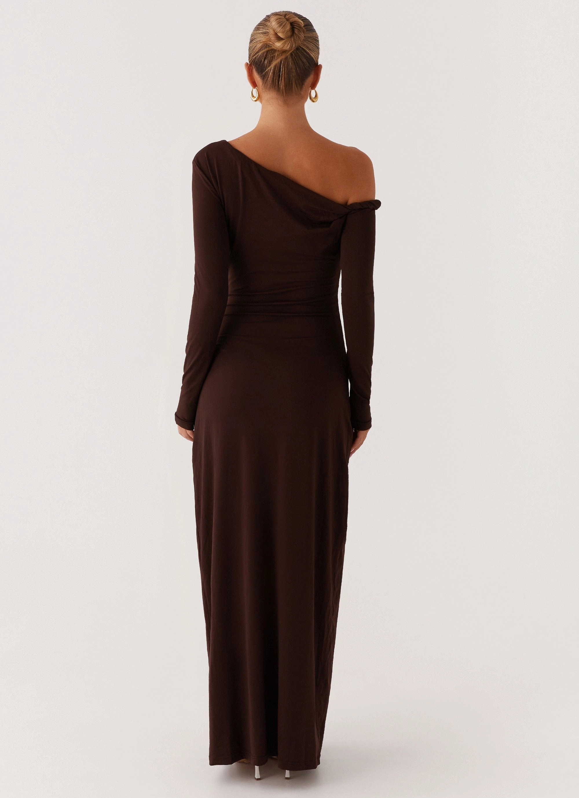 Natural Wrap Texture Edge Jordana Twist Maxi Dress - Brown
