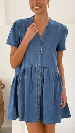 Juliani Mini Dress - Blue Denim Classic Appeal Standout Feature