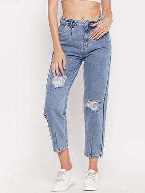 Madame High-Distressed Calf-Length Slim Light Blue Jeans Streetwear Fan Night Out