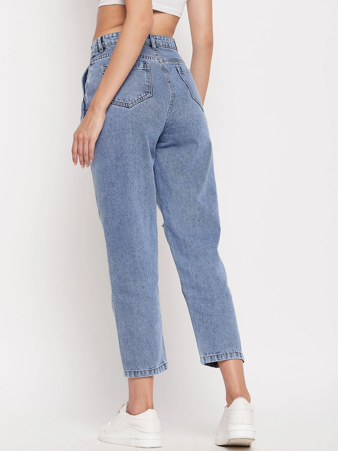 Madame High-Distressed Calf-Length Slim Light Blue Jeans Weekend Style Rainy Day