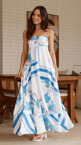 Light Blend Kaethe Maxi Dress - White/Blue