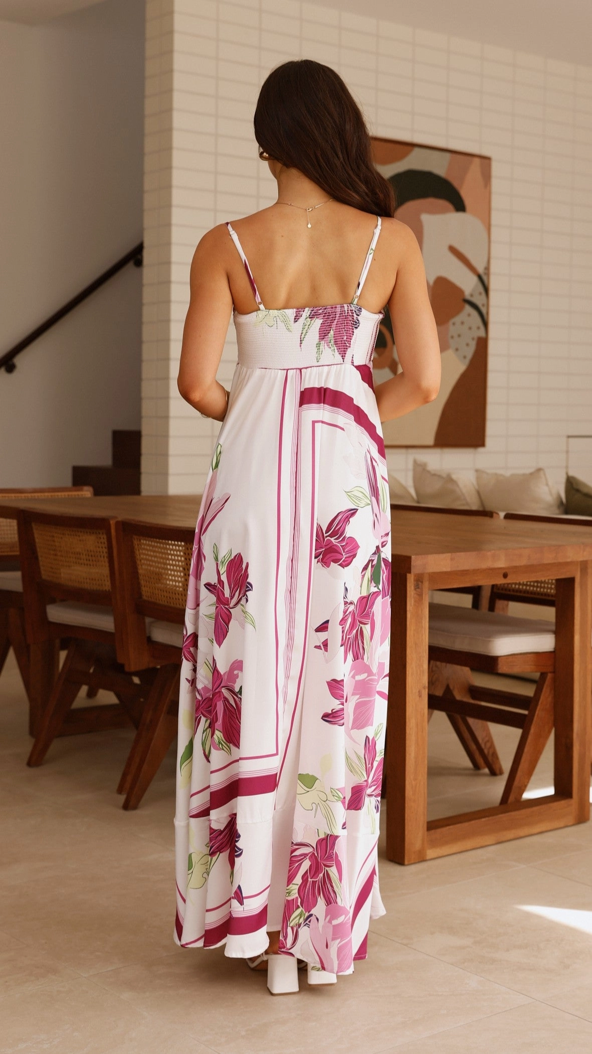 Kaethe Maxi Dress - White/Pink Feminine Structure Sleek Texture