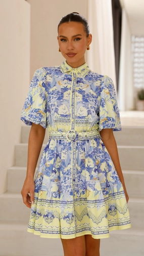 Kalliope Mini Dress - Blue/Yellow Soft Silhouette
