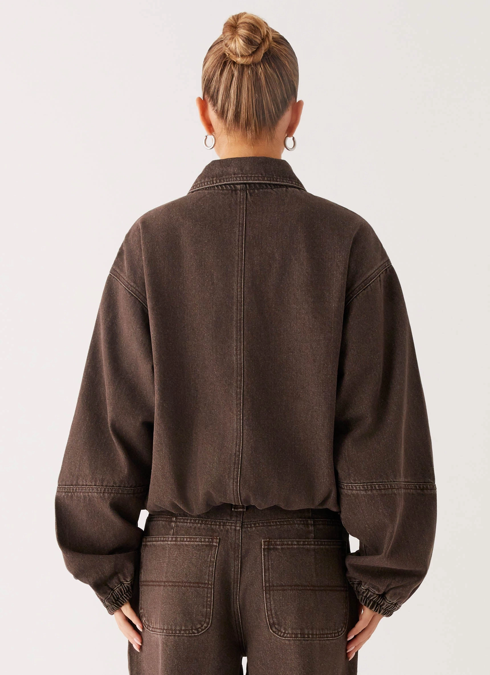 Midwest Washed Denim Bomber Jacket - Light Wash Chocolate Double Buttons