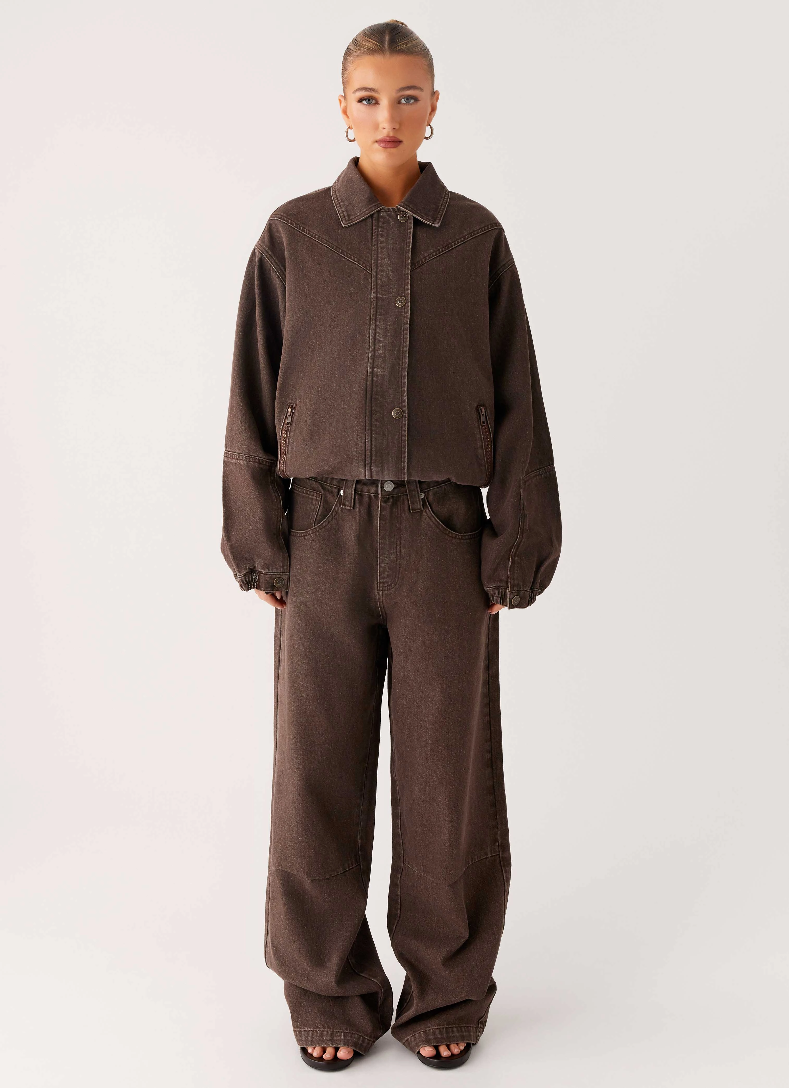 Midwest Washed Denim Bomber Jacket - Light Wash Chocolate All Year