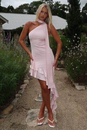 Airy Touch monochrome Kara One Shoulder Satin Maxi Dress - Pink