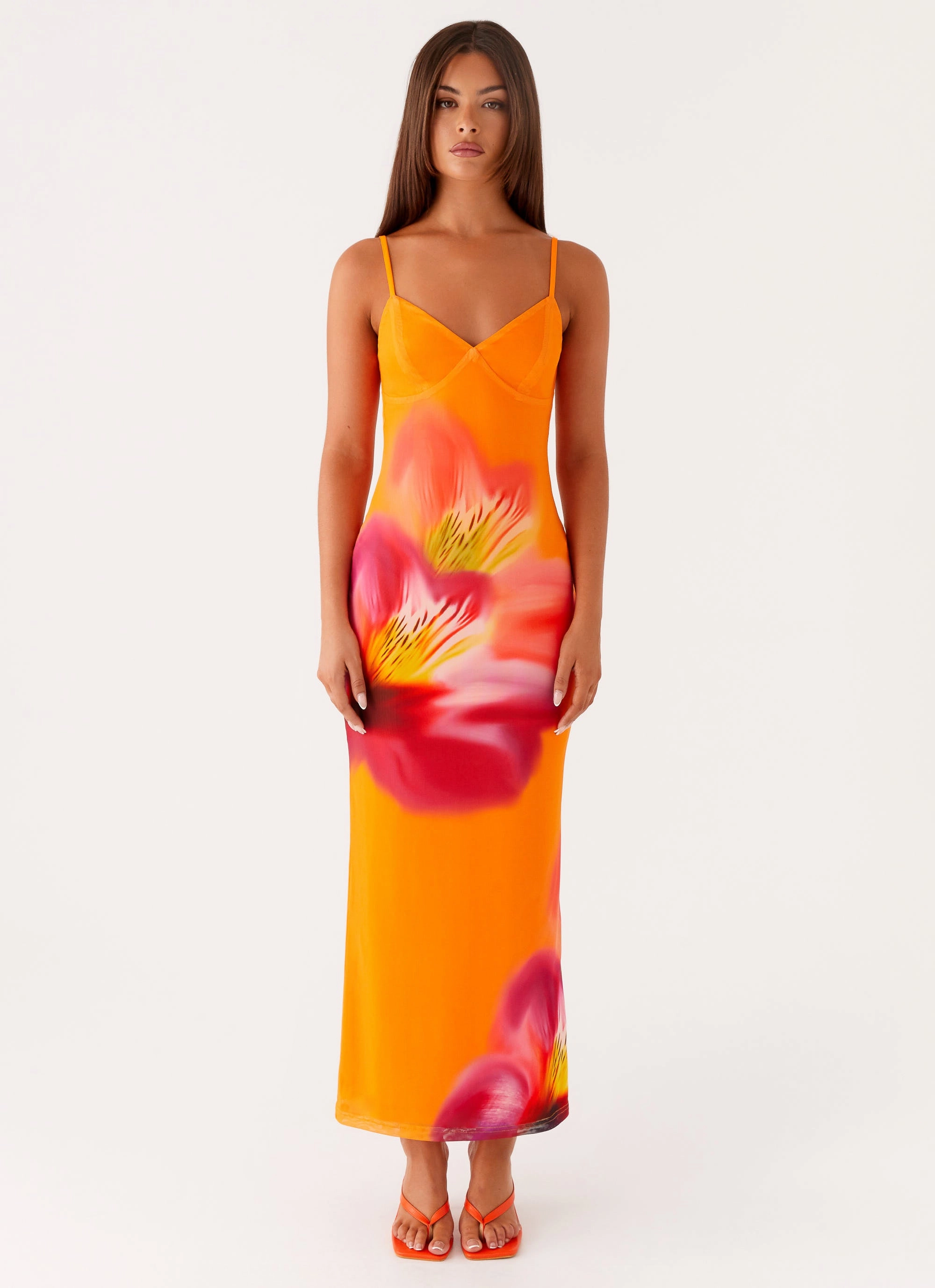 Fitted waist Comfy Look Kasey Midi Dress - Orange Tropical