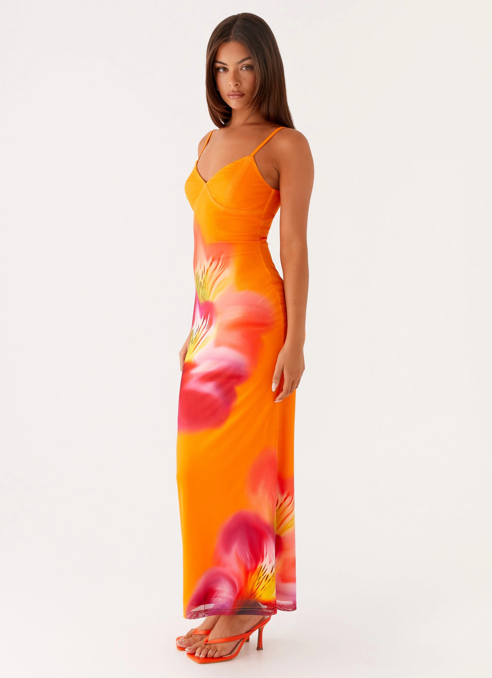 Kasey Midi Dress - Orange Tropical Neutral Flow tailored look