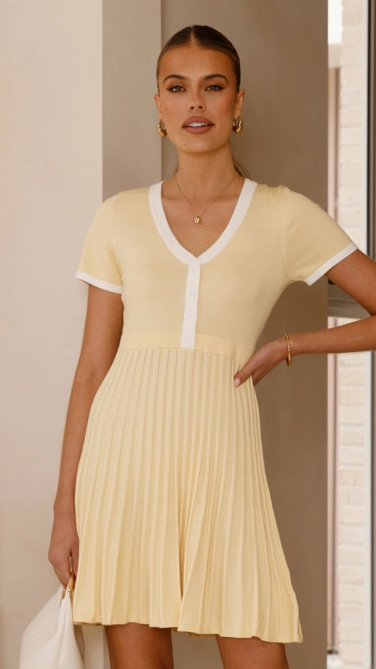 Subtle Drape Kaylee Pleat Dress - Yellow