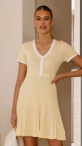 Subtle Drape Kaylee Pleat Dress - Yellow