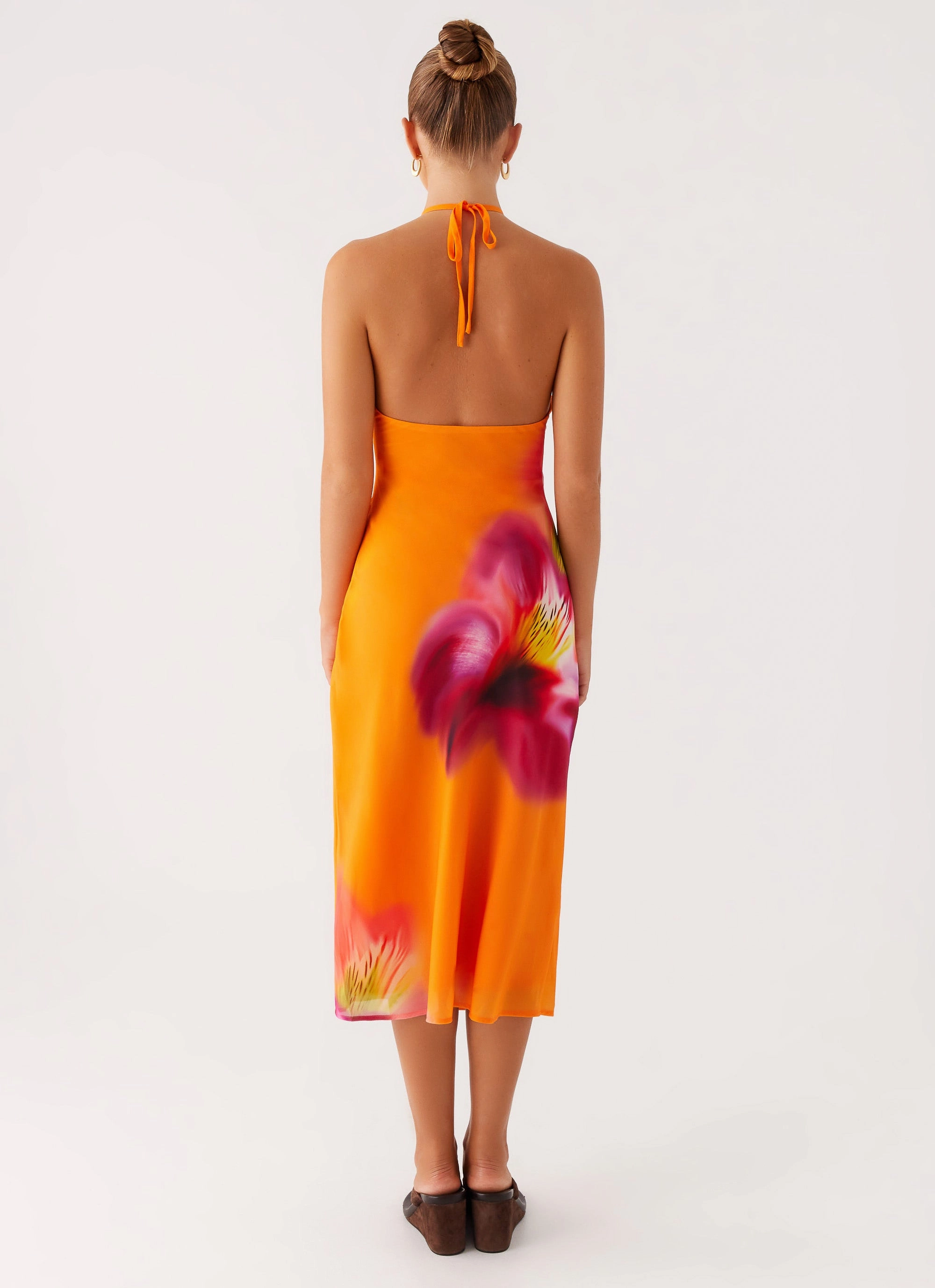 bold appearance Flowing Texture Kea Midi Dress - Orange Tropical