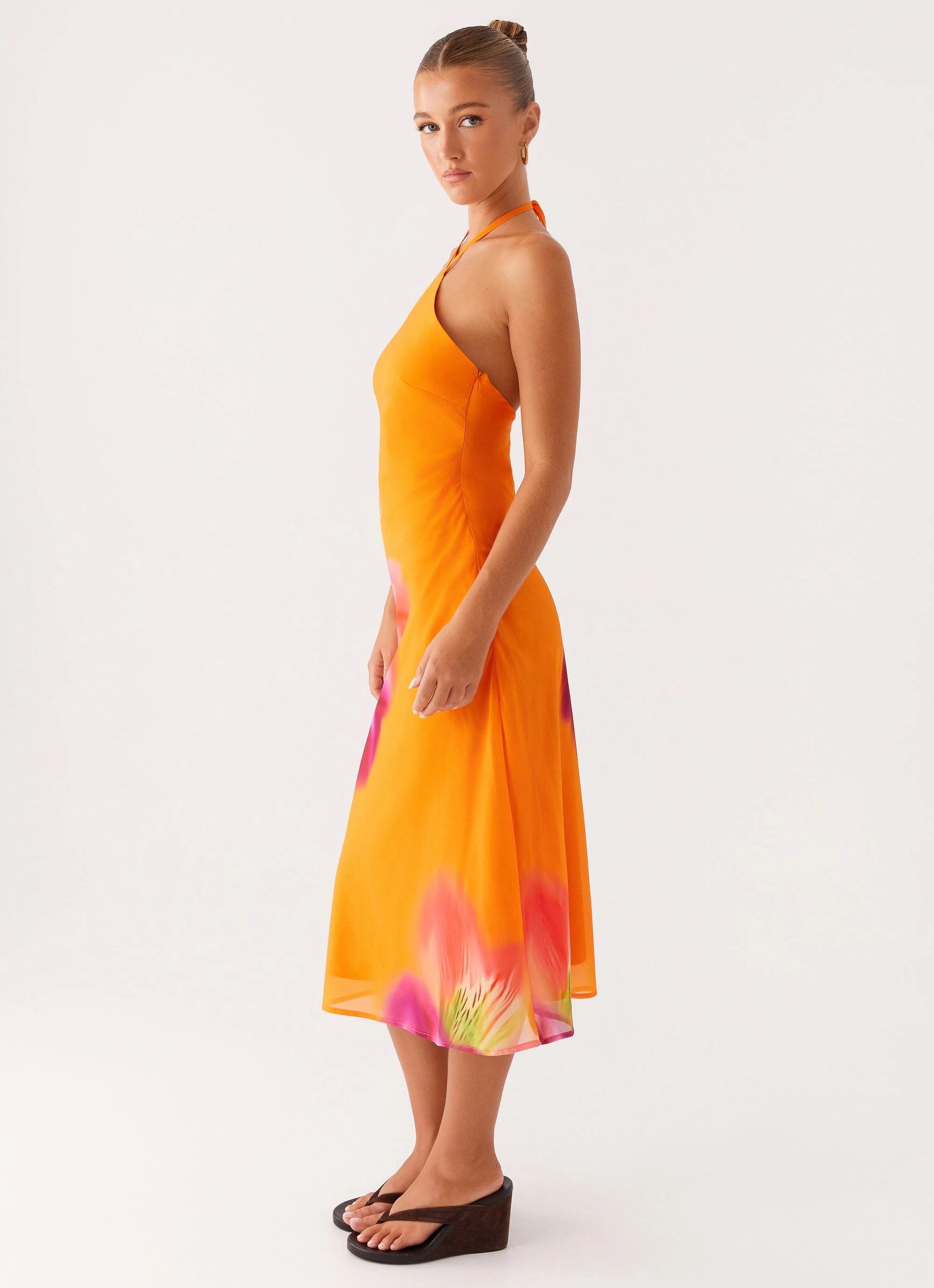 Kea Midi Dress - Orange Tropical Sleek and Flattering