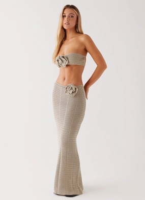 Sustainable Classic Touch Kelcie Rose Crochet Maxi Skirt - Sage