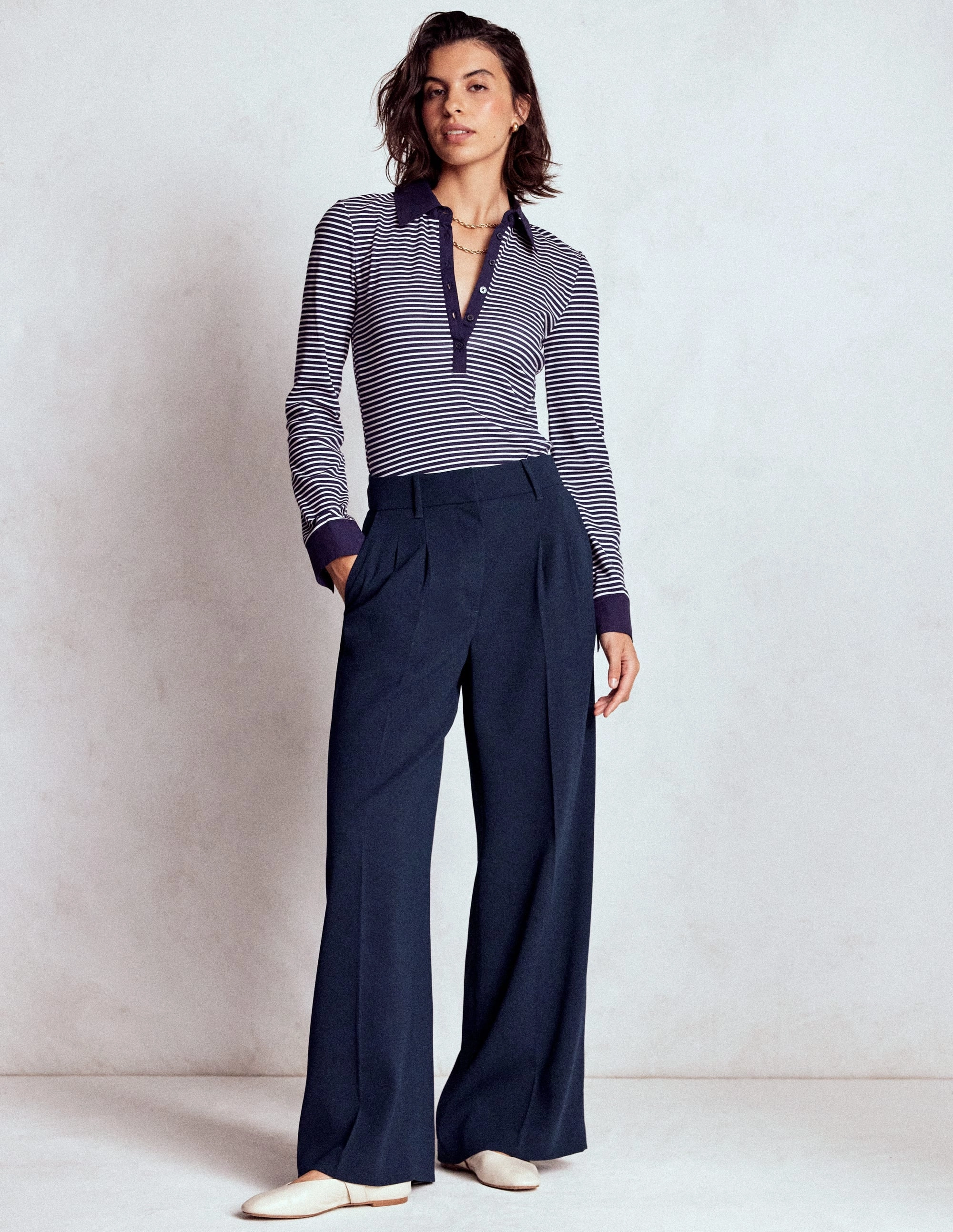 Kensington Tailored Trousers-Navy Street Style Relaxed Fit Design