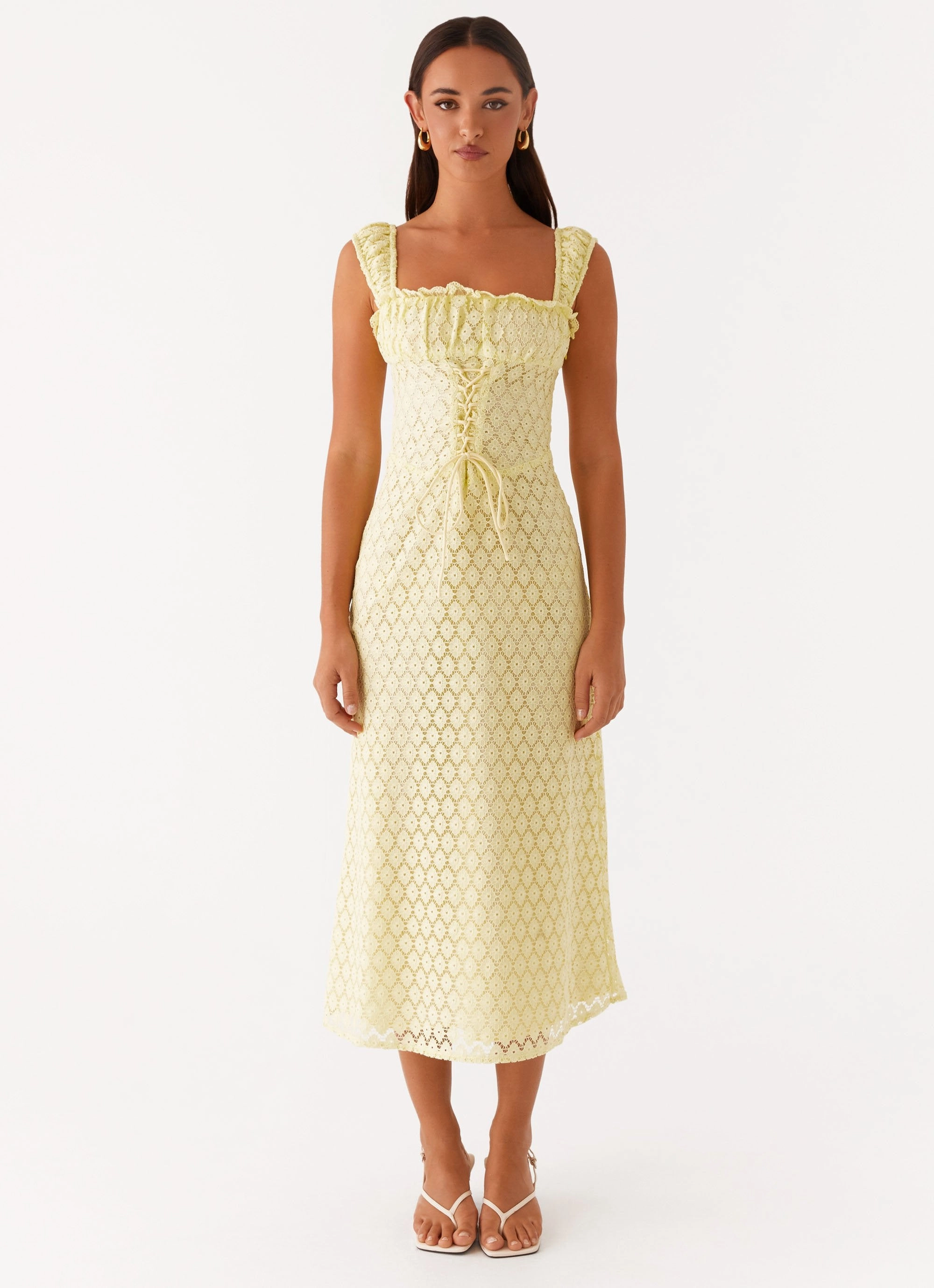 Baby-Shower Keziah Tie Front Midi Dress - Lemon