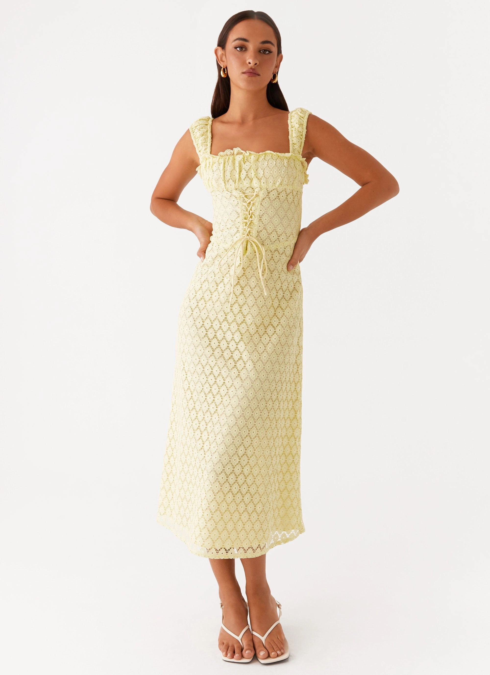 Keziah Tie Front Midi Dress - Lemon Flattering Waistband