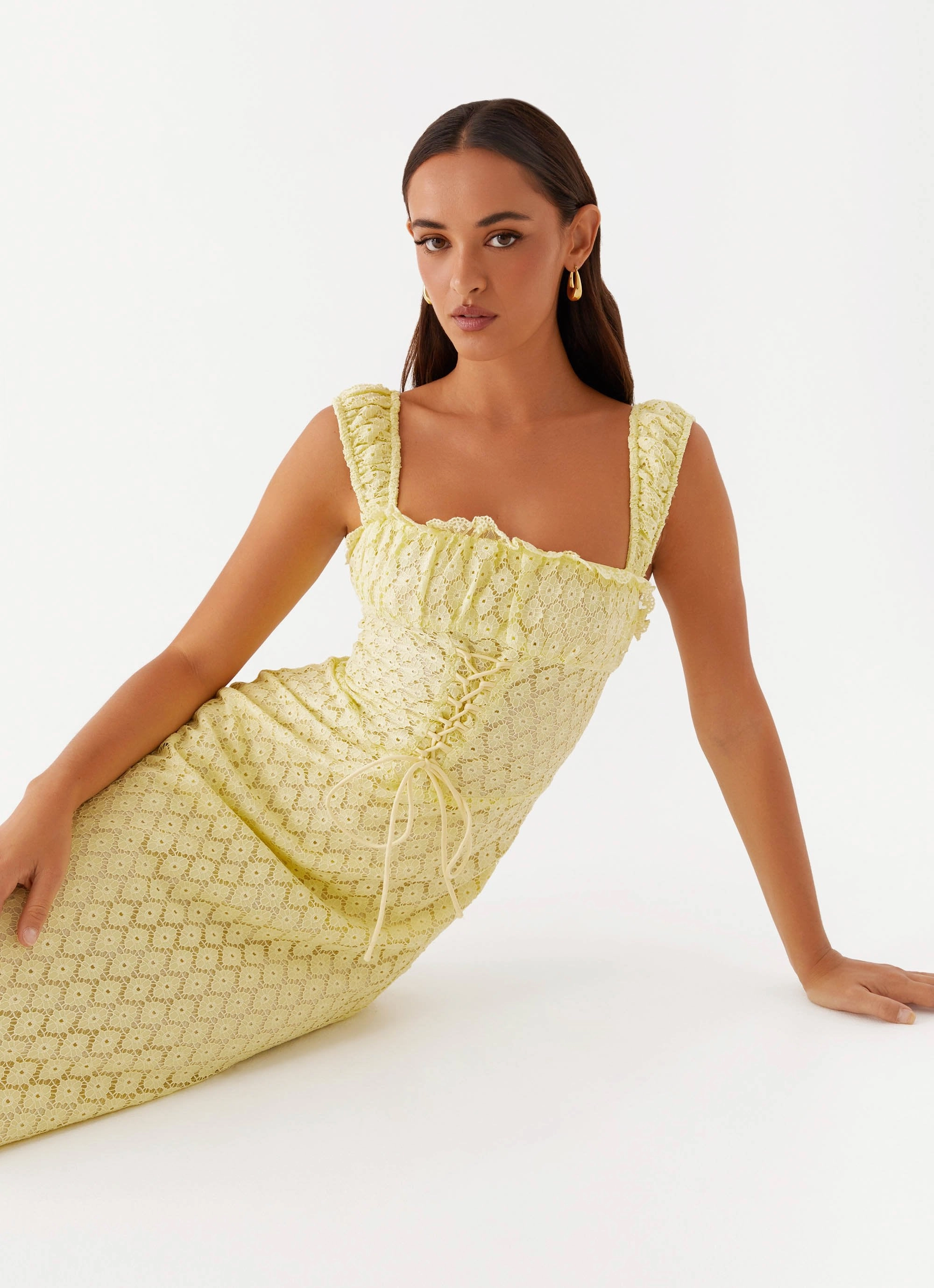 Artisanal-Detail Classic sheath dress Keziah Tie Front Midi Dress - Lemon
