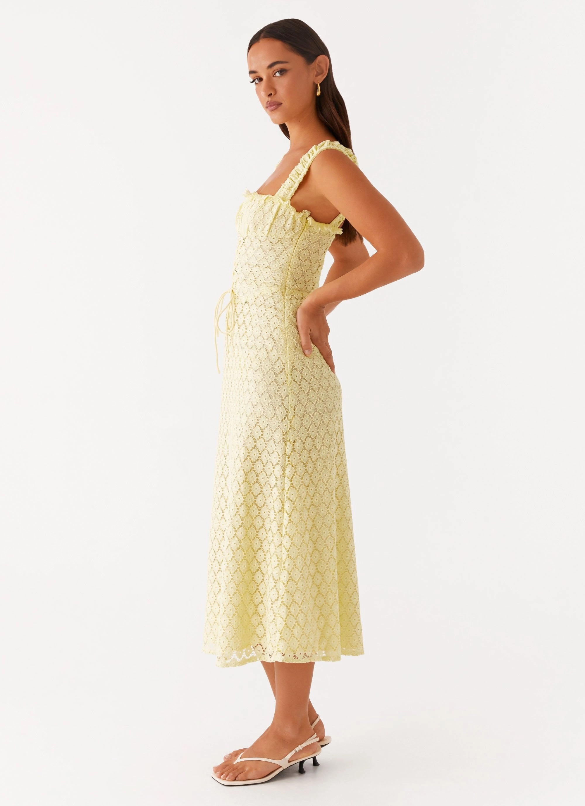 Keziah Tie Front Midi Dress - Lemon Feminine Cut