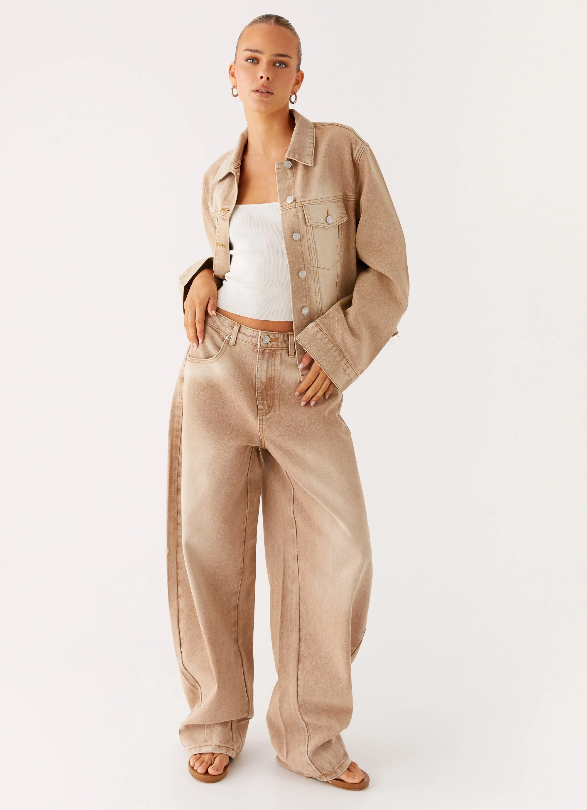 Double Stitch Reinforcement Double Layered Khalil Denim Jacket - Tan