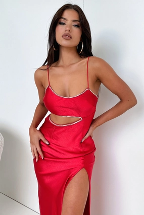 Comfortable casual dress Interchangeable-Detail Kiara Maxi Dress - Red
