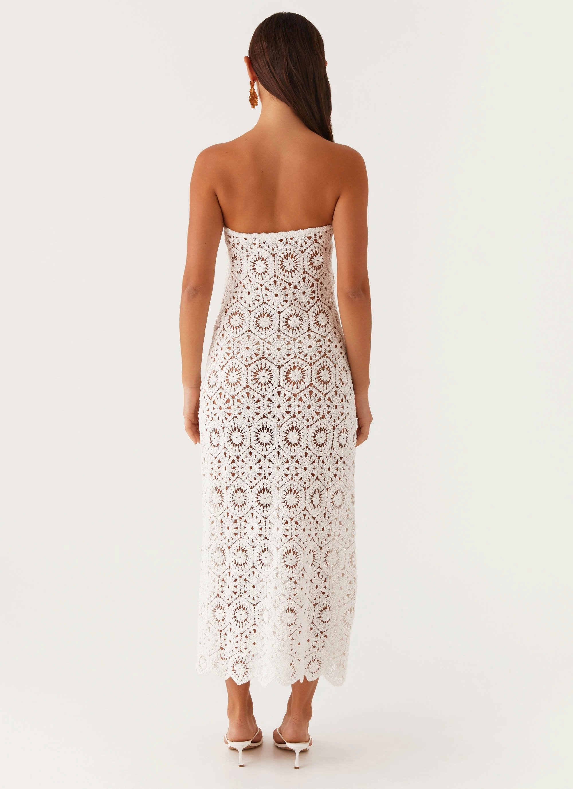 Polished Tailoring Trendy Silhouette Kingsly Crochet Maxi Dress - White