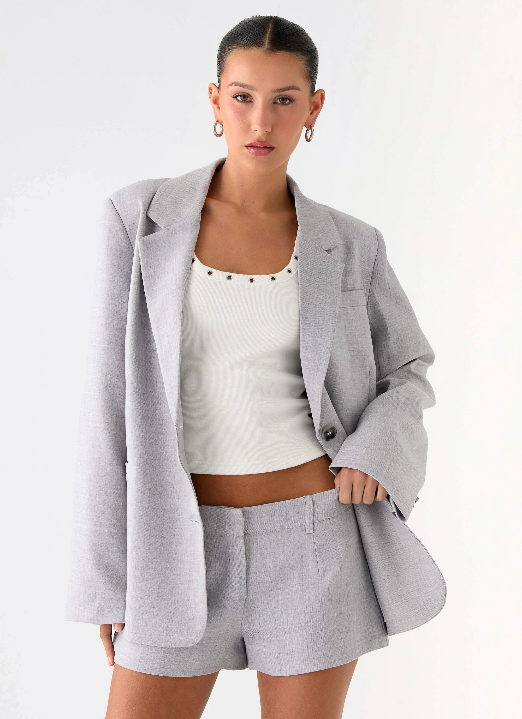 Kingston Oversized Blazer - Grey Autumn Wear Comfortable Feel