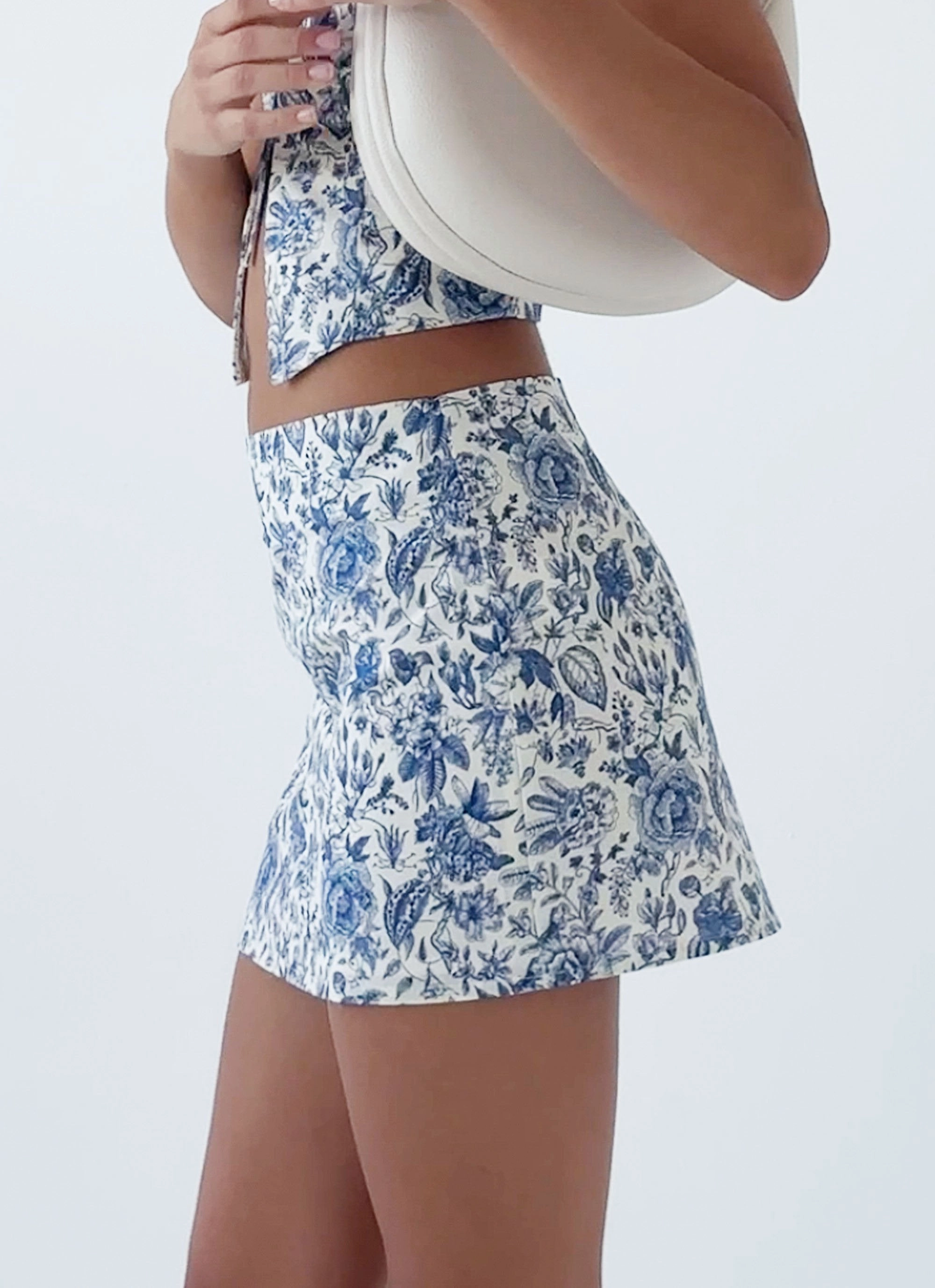 High Shine Take Me Away Mini Skirt - Blue Paisley